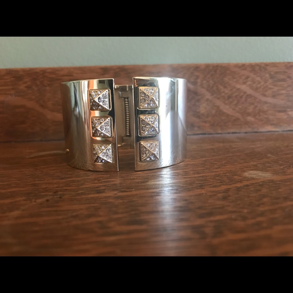 Victoria’s Secret Gold Hinged Bracelet Cuff with Clear Rhinestones. Costume.
